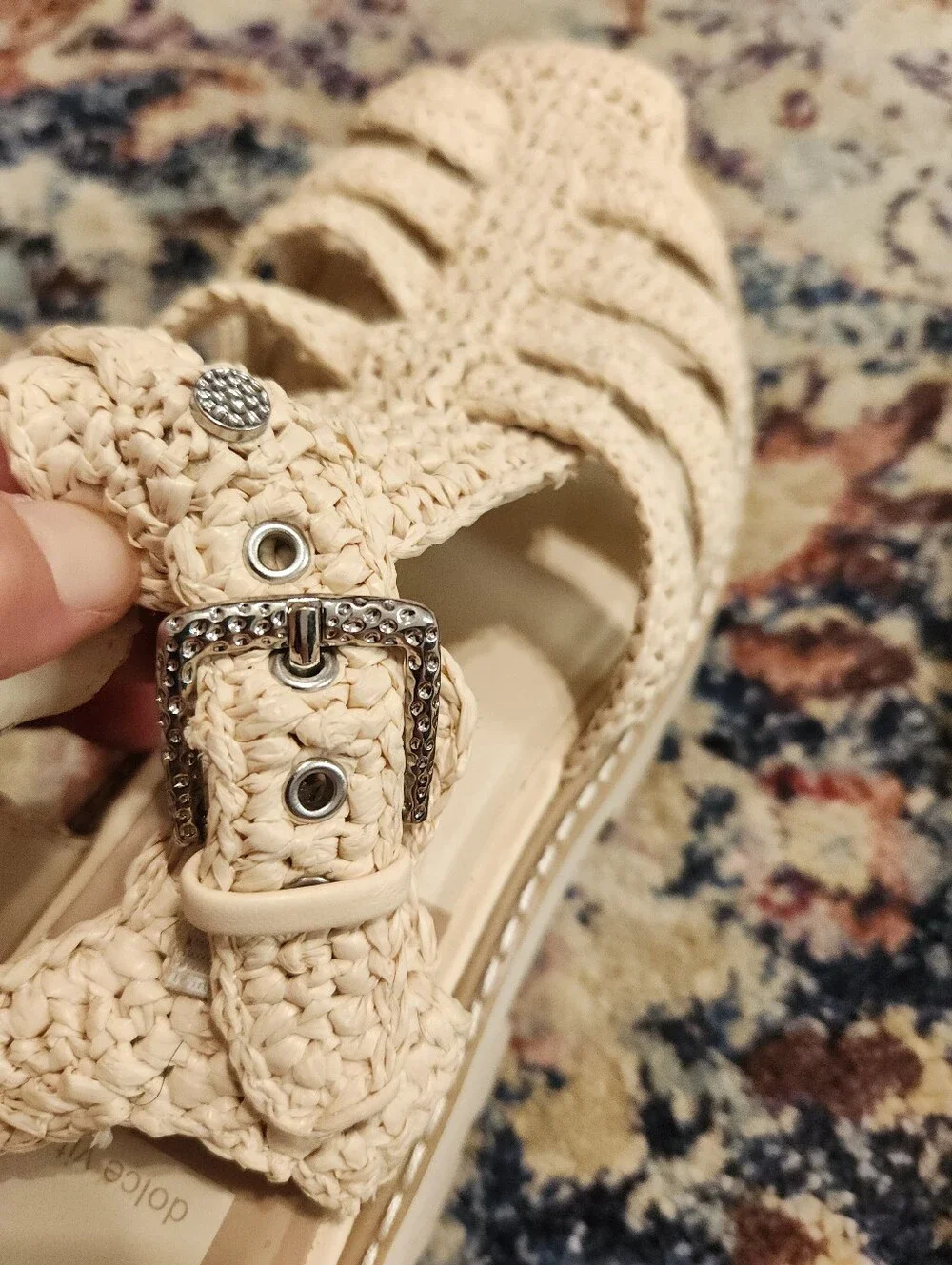 Dolce Vita Lasly Fisherman Raffia Silver Buckle Platform Sandals.Size 9.5